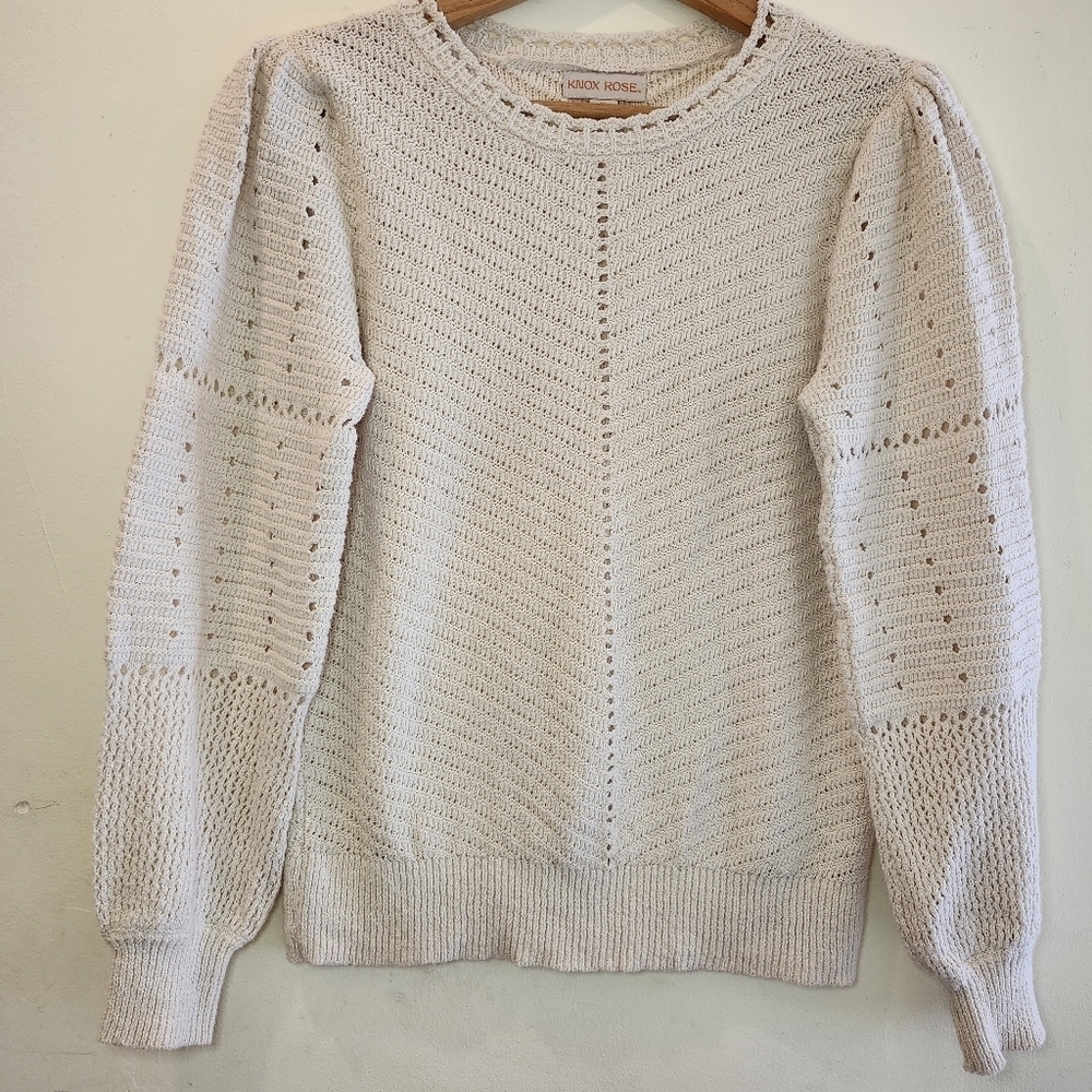 Knox Rose Pointelle Pullover Sweater, 75% Cotton, Natural Cream, Size X-Small